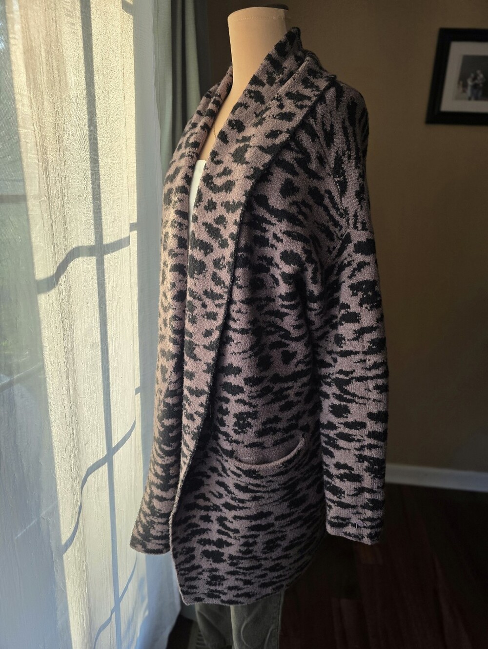 CALIA Leopard Duster Plush Cardigan Sweater Animal Print Small Mob Cozy Girl